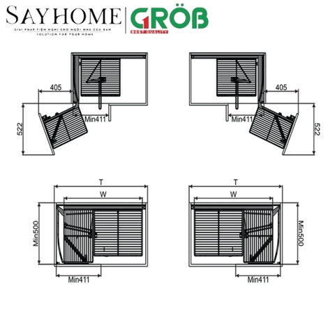Kệ góc liên hoàn GROB GN- 90L, GN- 90R đa năng inox mạ Crom, nan sợi - Hàng chính hãng GROB