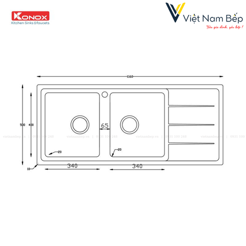 Chậu rửa bát Turkey Sink Beta 1160 - Bàn Phải - Chính hãng KONOX