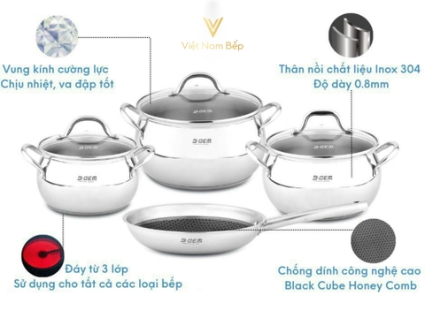 Bộ nồi B-Gem Belly BG-988 ARIC Inox304 cao cấp kèm chảo chống dính kim cương tại thành phố Hồ Chí Minh