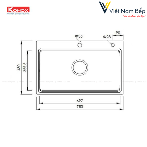 Chậu rửa bát Overmount Sink KN7548SO - Chính hãng KONOX