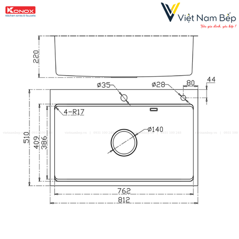 Chậu rửa bát chống xước Workstation Sink – Topmount Sink KN8151TS Dekor - Chính hãng KONOX