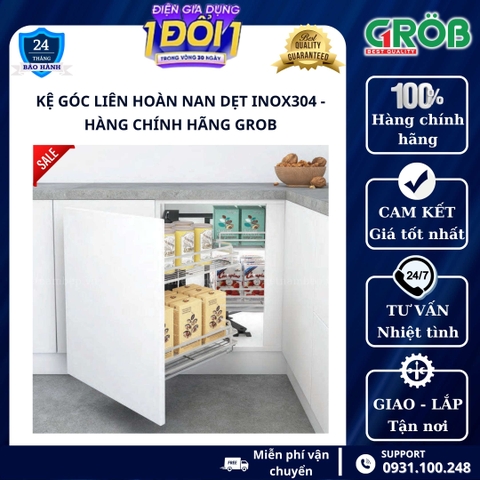 Kệ góc liên hoàn inox 304 nan dẹt cao cấp GROB - Bảo hành chính hãng 2 năm