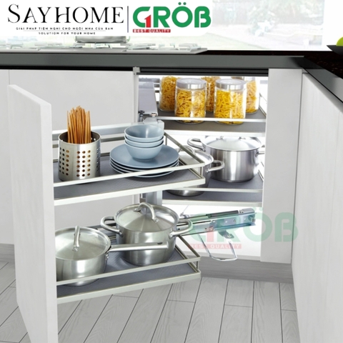 Kệ góc liên hoàn GROB GM304-290L/290R inox 304, đáy Melamin, nan dẹt - Hàng chính hãng GROB