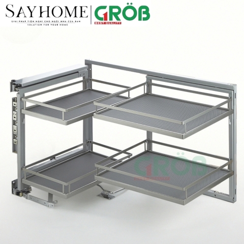 Kệ góc liên hoàn GROB GM304-290L/290R inox 304, đáy Melamin, nan dẹt - Hàng chính hãng GROB