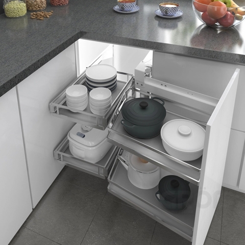 Kệ góc liên hoàn GROB GM304-290L/290R inox 304, đáy Melamin, nan dẹt - Hàng chính hãng GROB