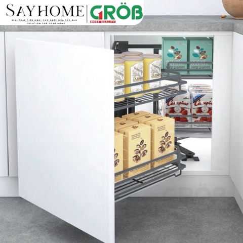 Kệ góc liên hoàn GROB GP-90L/90R hợp kim phủ Nano, nan dẹt - Hàng chính hãng GROB