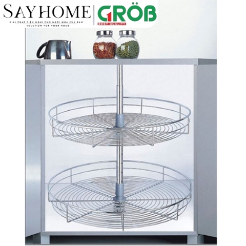 Mâm xoay GROB GR-360A/360B góc 360 độ inox mạ Crom, nan tròn - Hàng chính hãng GROB