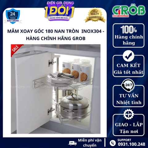 Mâm xoay góc 180 inox SUS304 GROB - Nan tròn