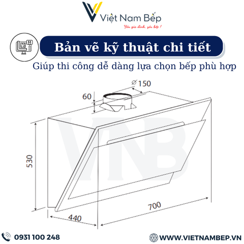 Máy hút mùi dạng TV cảm ứng - điều khiển từ xa KAFF KF-LUX-AT70FH-BK - Bảo hành chính hãng 3 năm