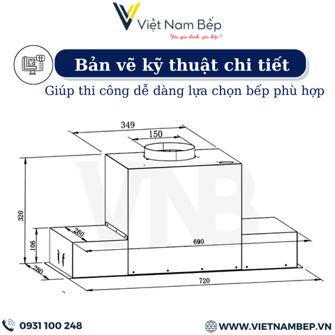 Máy hút mùi âm toàn phần phần KF-BI90PR - Bảo hành chính hãng 3 năm