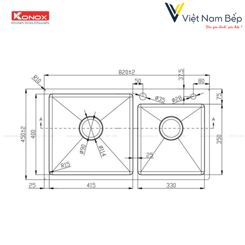 Chậu rửa bát Overmount Sink KN8245DO - Chính hãng KONOX