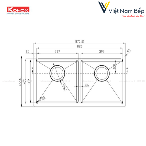 Chậu rửa bát Workstation Sink – Undermount Sink KN8745DUB - Chính hãng KONOX