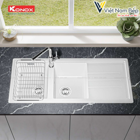 Chậu rửa bát Granite Sink Phoenix 1160 White Silver - Chính hãng KONOX