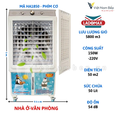 Máy quạt làm mát không khí 50L LADOMAX HA-1850 PHÍM CƠ  - Chính hãng