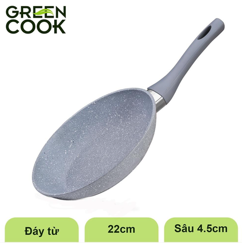 Chảo cạn đáy từ vân đá chống dính Green Cook GCP01-22IH size 22 cm