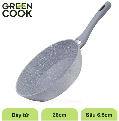 Chảo sâu đáy từ vân đá chống dính Green Cook GCP02-26IH size 26 cm