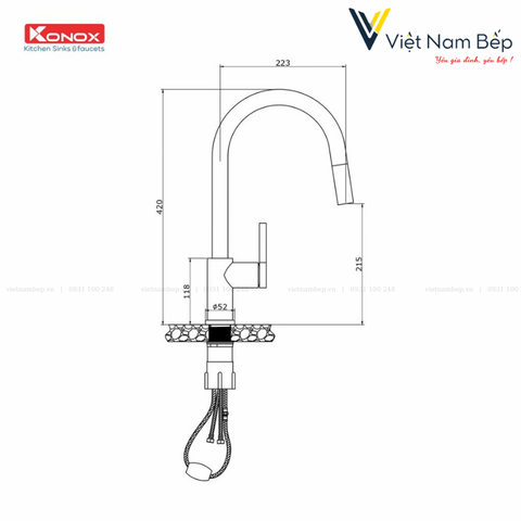 Vòi rửa bát dây rút Alto Black - Chính hãng KONOX