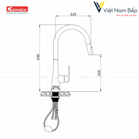 Vòi rửa bát dây rút Curva Black - Chính hãng KONOX