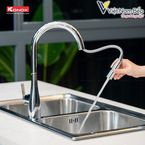 Vòi rửa bát dây rút Curva Chrome - Chính hãng KONOX