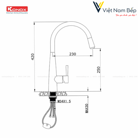 Vòi rửa bát dây rút KN1901B - Chính hãng KONOX