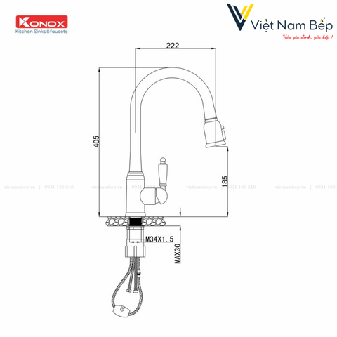 Vòi rửa bát dây rút KN1905 - Chính hãng KONOX