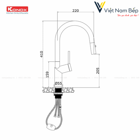 Vòi rửa bát dây rút Neva - Chính hãng KONOX