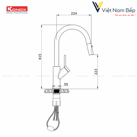 Vòi rửa bát dây rút Ponte Chrome - Chính hãng KONOX