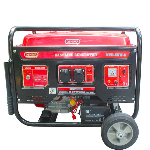 Tổ máy phát điện Oshima MPD5KW-D 5KW Đỏ 4 thì (chạy xăng, có đề, bánh xe, tay cầm)