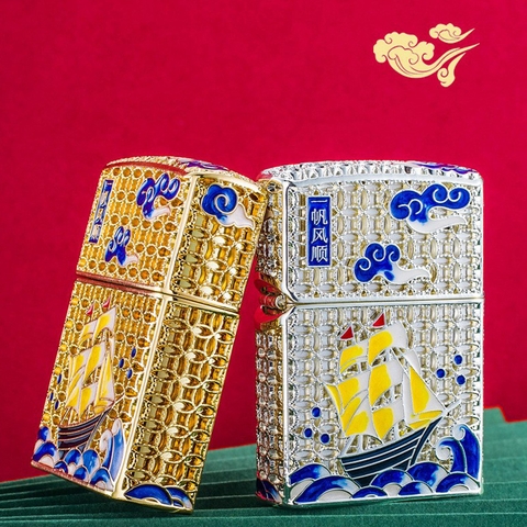 Bật lửa Chief đồng nguyên chất chủ đề Thuận Buồm Xuôi Gió, mã CF1248J