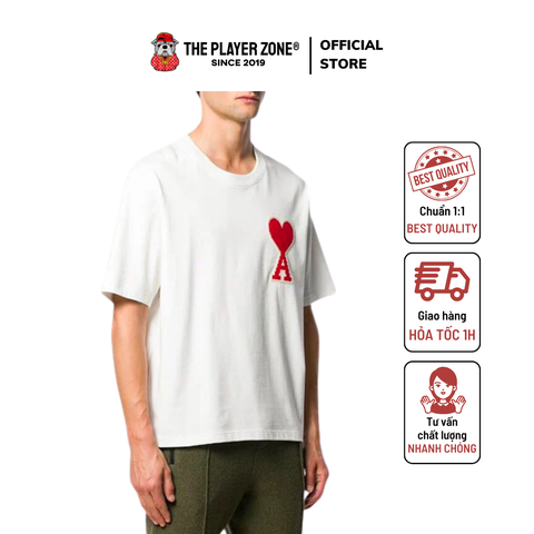 Áo Thun Ami De Coeur Alexandre Mattiussi Heart Logo Embroidered Patch T Shirt White Red