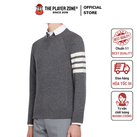 Áo Sweater Thom Browne MEDIUM GREY French Terry Cashmere 4-Bar Crewneck Pullove