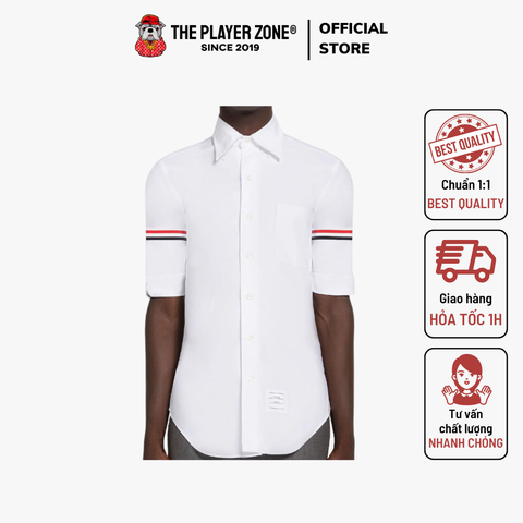 Áo Sơ Mi Thom Browne Oxford Armband Short-Sleeved (White)