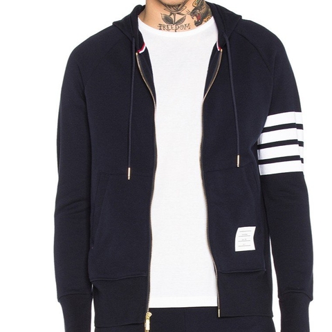 Áo khoác Hoodie Thom Browne Classic Loopback 4 Bar Full Zip - Navy