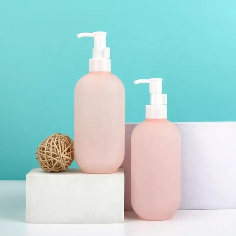 Chai dầu gội nhựa PET dáng tròn hồng/chai sữa tắm, dầu gội