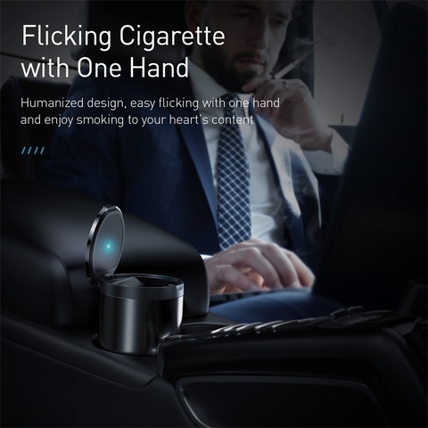 Gạt Tàn Mini Baseus Cao Cấp Cho Ô Tô | Có Đèn LED Tự Động, Nắp Đậy Kín Chống Mùi