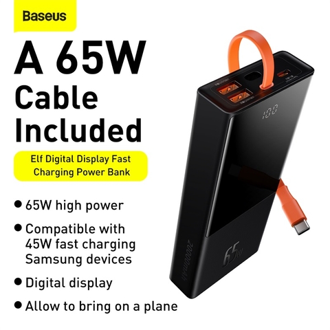 Pin sạc dự phòng Baseus Fast Charging 65W 20000 mAh Elf Digital Display Power Bank