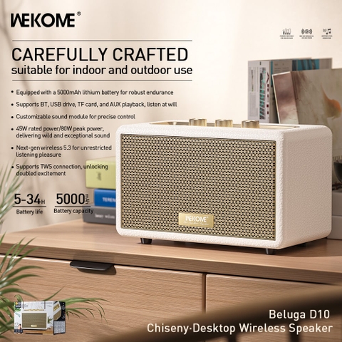 Loa Bluetooth WEKOME Carefully Crafted suitable for indoor and outdoor use Beluga D10 Wireless Speaker