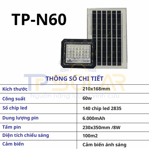 Đèn Pha Chống Chói Năng Lượng Mặt Trời Bản Tiêu Chuẩn TP-N60