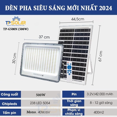 Đèn pha Siêu Sáng Năng Lượng Mặt trời 500W