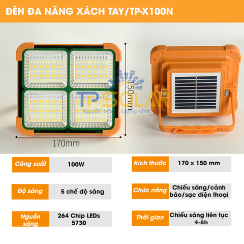 Đèn Đa Năng Xách Tay Năng Lượng Mặt Trời TP Solar TP-X100N Bản Nâng cấp mới nhất 2023