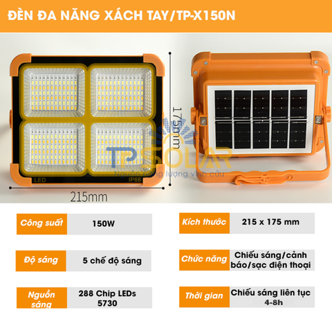 Đèn Đa Năng Xách Tay Năng Lượng Mặt Trời TP Solar TP-X150N Bản Nâng cấp mới nhất 2023