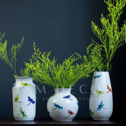 BỘ BÌNH HOA GỐM BÁT TRÀNG CAO CẤP VẼ CHUỒN CHUỒN MÀU
