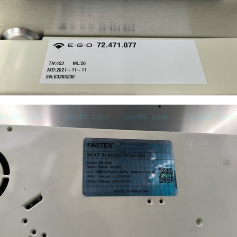 Bếp từ đôi Faster 986i | Mặt kính Schott ceran | Bụng E.G.O