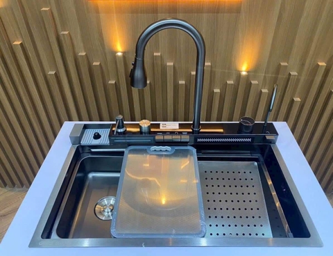 Chậu rửa bát nhiệt độ kèm vòi thác hiển thị nhiệt độ inox 304