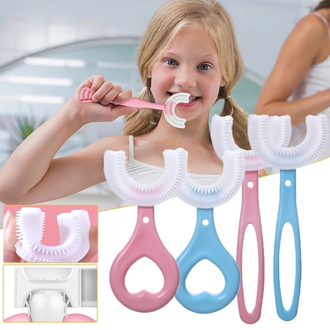 Bàn chải cho bé tập đánh răng chữ U, chất liệu Silicone dành cho bé từ 2-12 tuổi