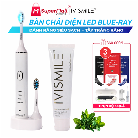 Bàn chải đánh răng điện tích hợp LED tẩy trắng răng IVISMILE LED Sonic Electric Toothbrush PRO Limited Edition
