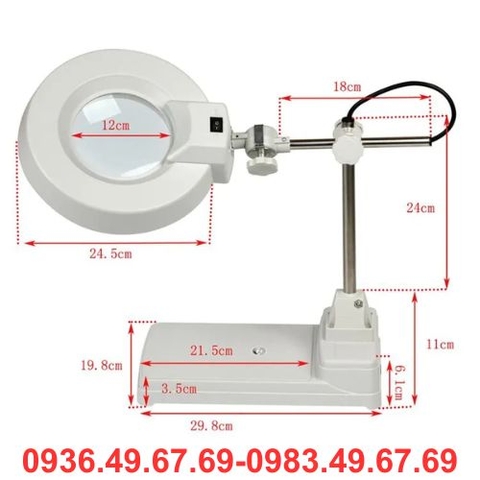 Kính lúp để bàn, thân dạng trục, thấu kính trắng LT-86B 10X LED