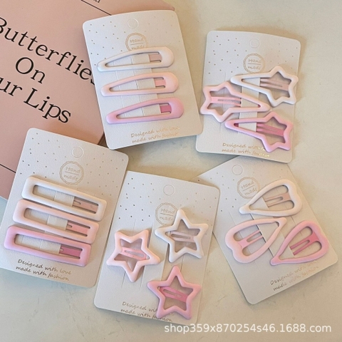 Vỉ 3 kẹp mái màu hồng