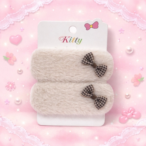 Set 2 kẹp mái lông nơ kẻ HN