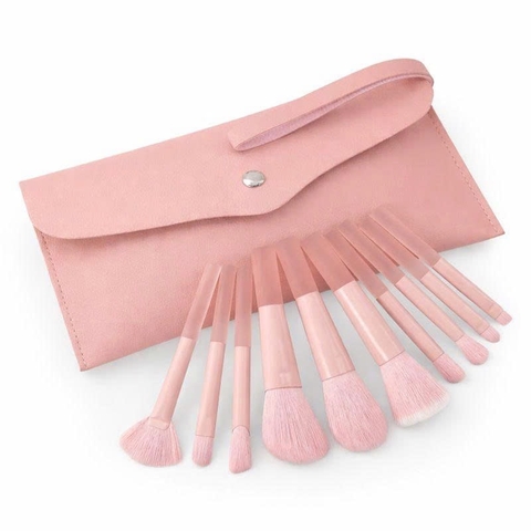 Bộ cọ trang điểm kèm ví hồng